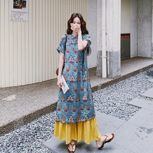 独特别致新中式印花改良旗袍连衣裙套装女2026初夏新款裙裤两件套