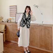 2.7法式 298 278 复古提花马甲连衣裙套装 女春季