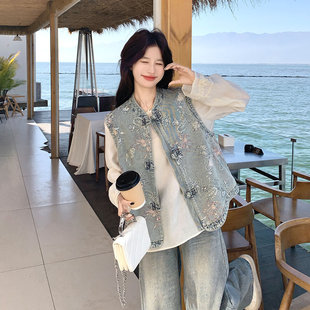 新中式国风流行爆款刺绣马甲套装女2026春新款休闲时尚内搭两件套