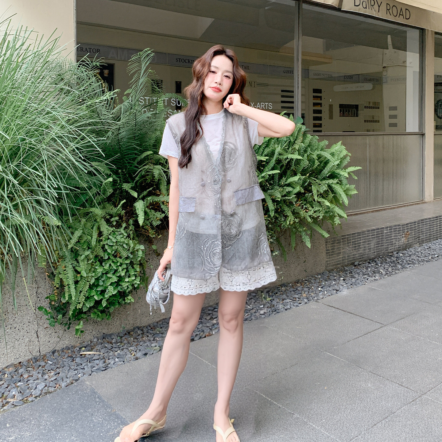 夏季甜酷老钱风马甲短裤两件套女