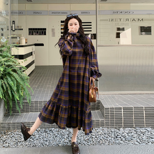 法式复古文艺少女风格纹连衣裙2026春天新款中长款显瘦百搭直筒裙