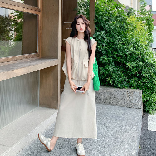 韩系复古马甲半身裙两件套女