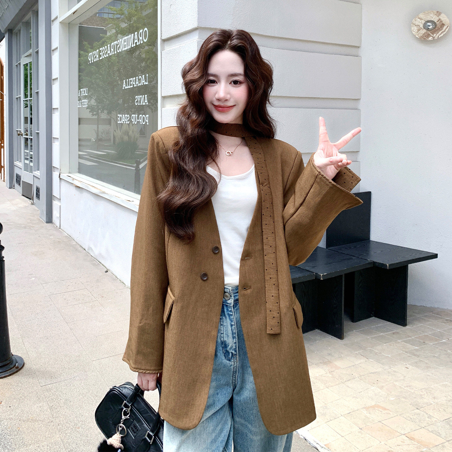 美拉德风咖色西装外套女韩系