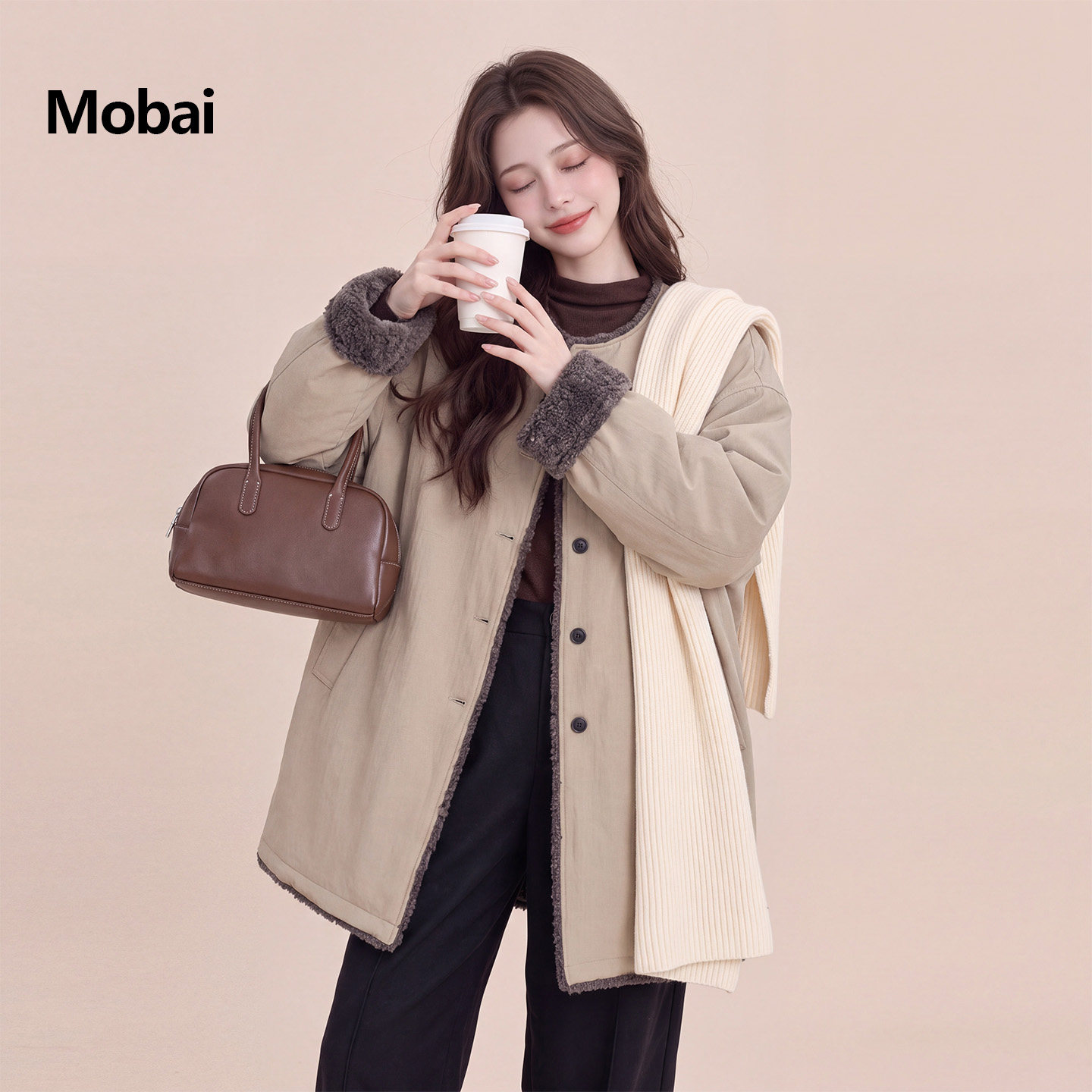 韩系慵懒风圆领加厚保暖女棉服