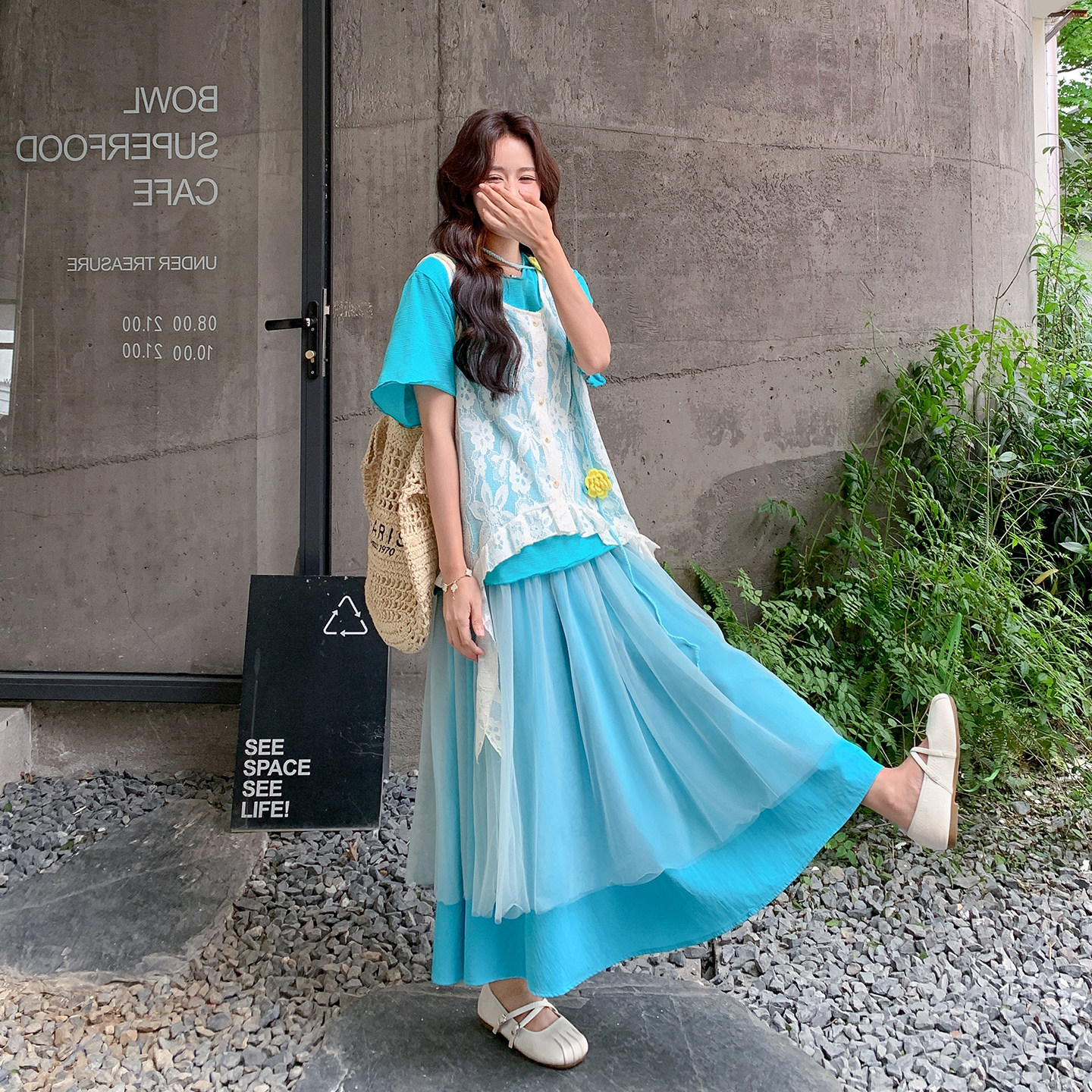 夏季盐系蕾丝钩花薄纱三件套女
