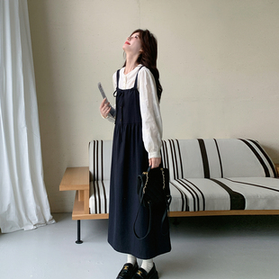 2.7法式学院风背带连衣裙女春季减龄显瘦A字长裙两件套288/308