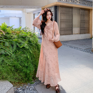 法式甜美减龄少女风荷叶边连衣裙女中长款2026春天新款韩版碎花裙