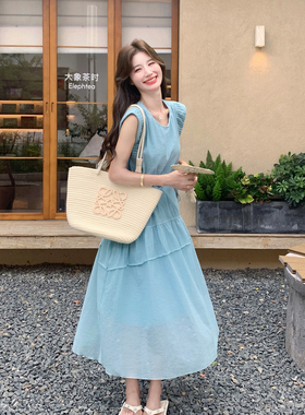 6.21度假风蓝色无袖连衣裙女2026夏季新款228/258