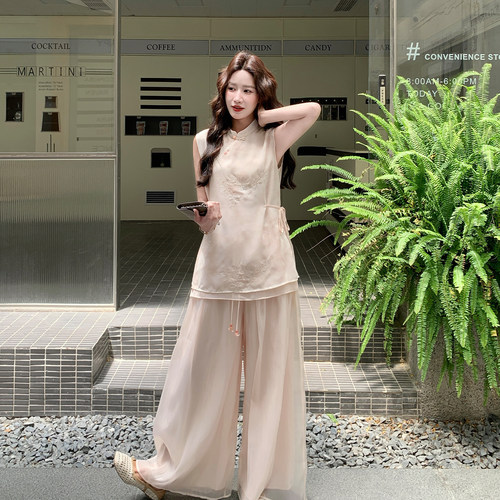 新中式刺绣两件套女夏季宽松
