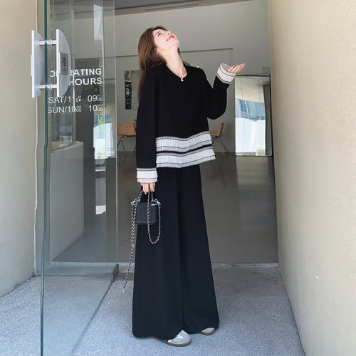 韩系轻奢撞色上衣裤女秋季两件套