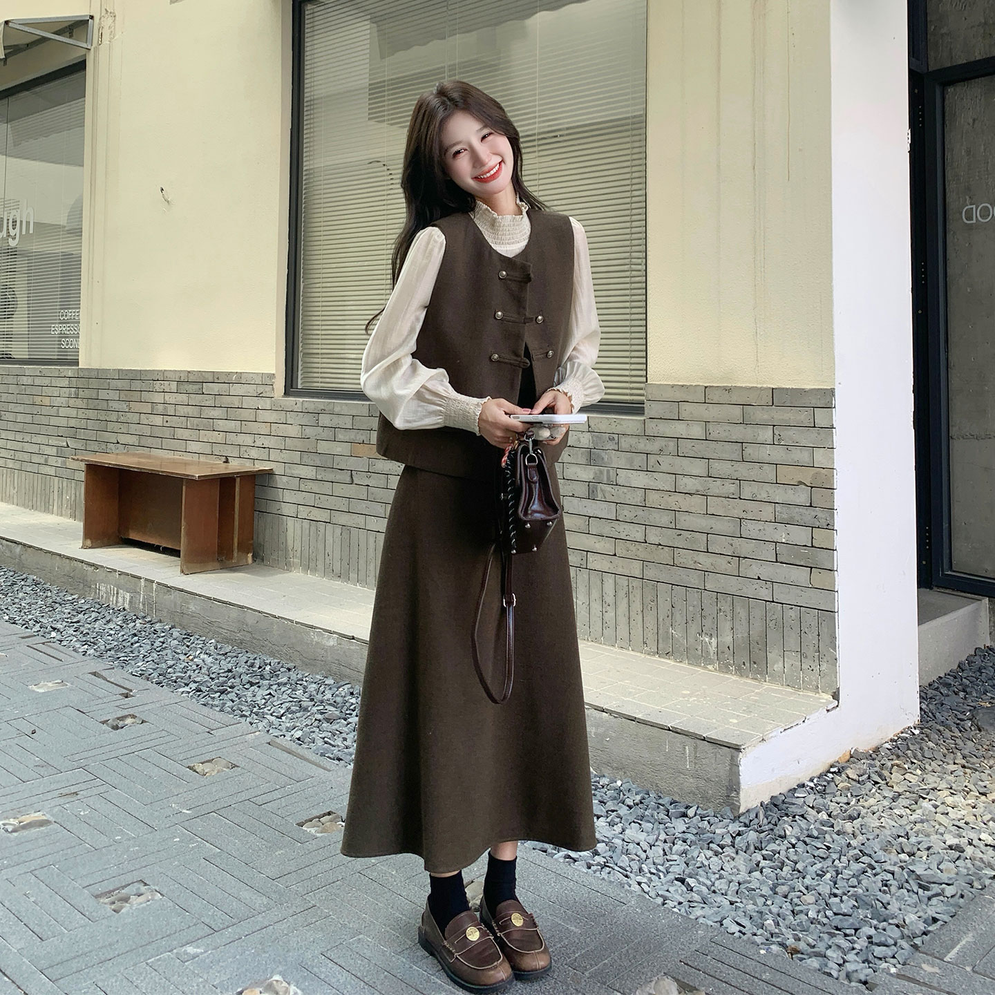优雅复古知性风三件套女2026新款气质马甲温柔风内搭半身裙套装秋