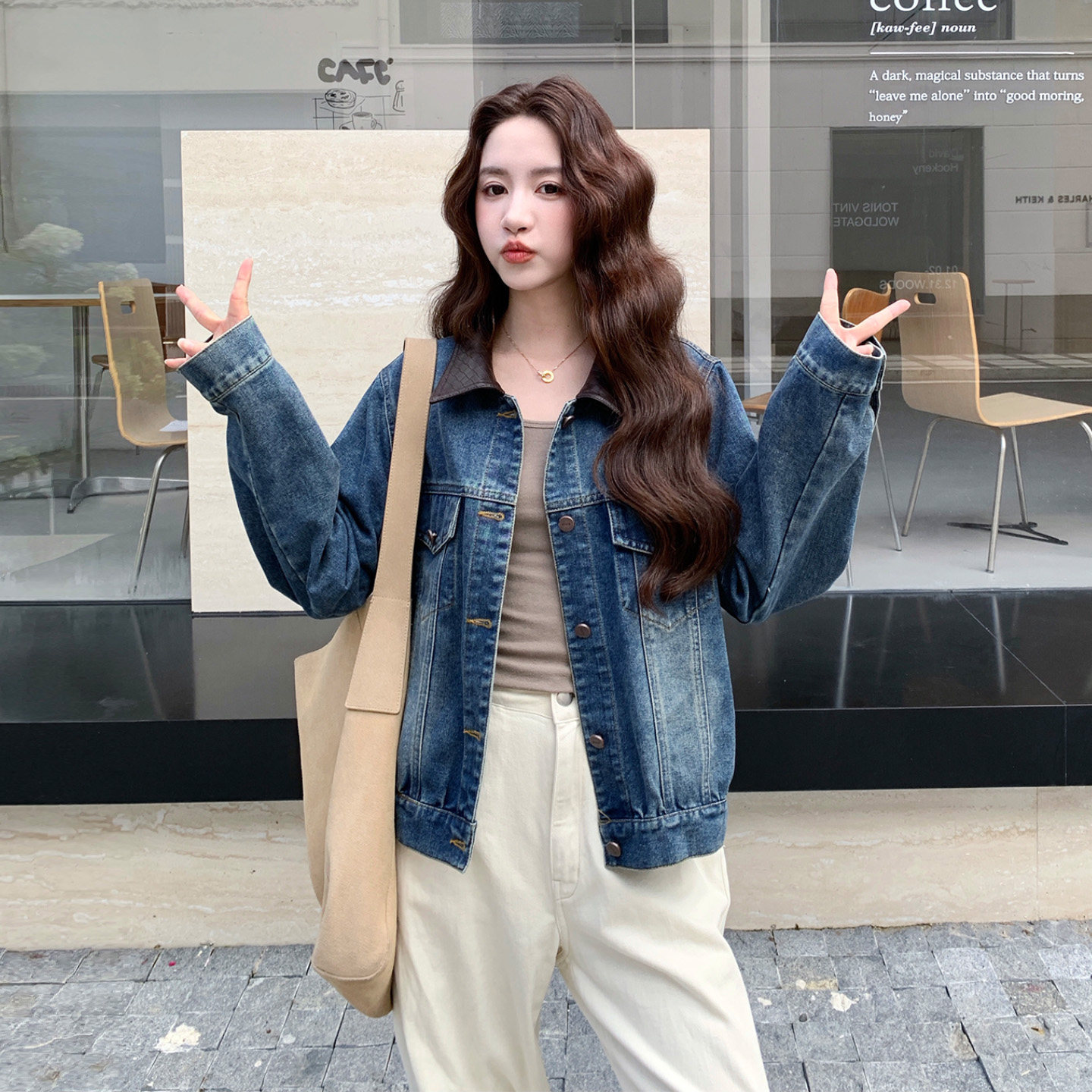 港风复古水洗牛仔短外套女百搭
