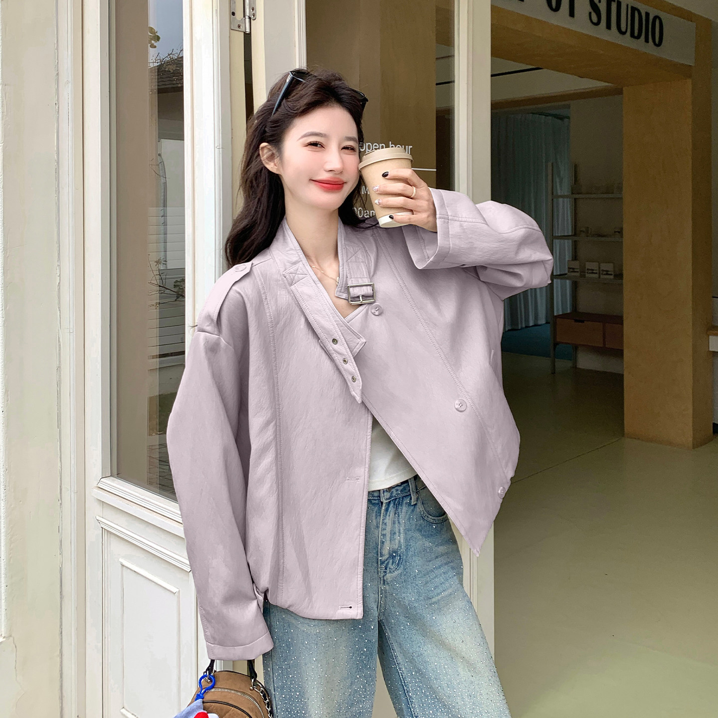 早春甜美减龄休闲PU皮衣外套女2026新款韩版小个子随性松弛感夹克