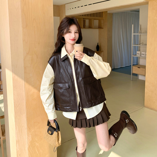 美拉德咖色休闲风PU皮马甲套装女2026春季新款韩版时尚衬衫两件套