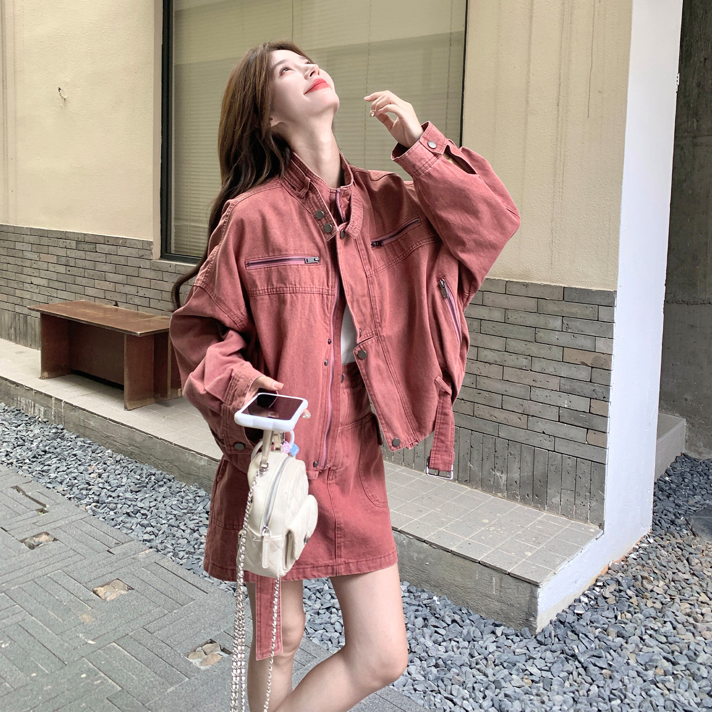 秋季工装多口袋夹克短裙套装女酷