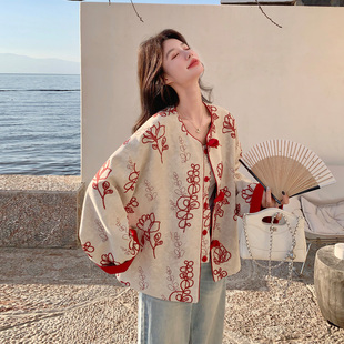 粉色新中式国风立体刺绣短外套女2026春季小个子减龄盘扣圆领上衣