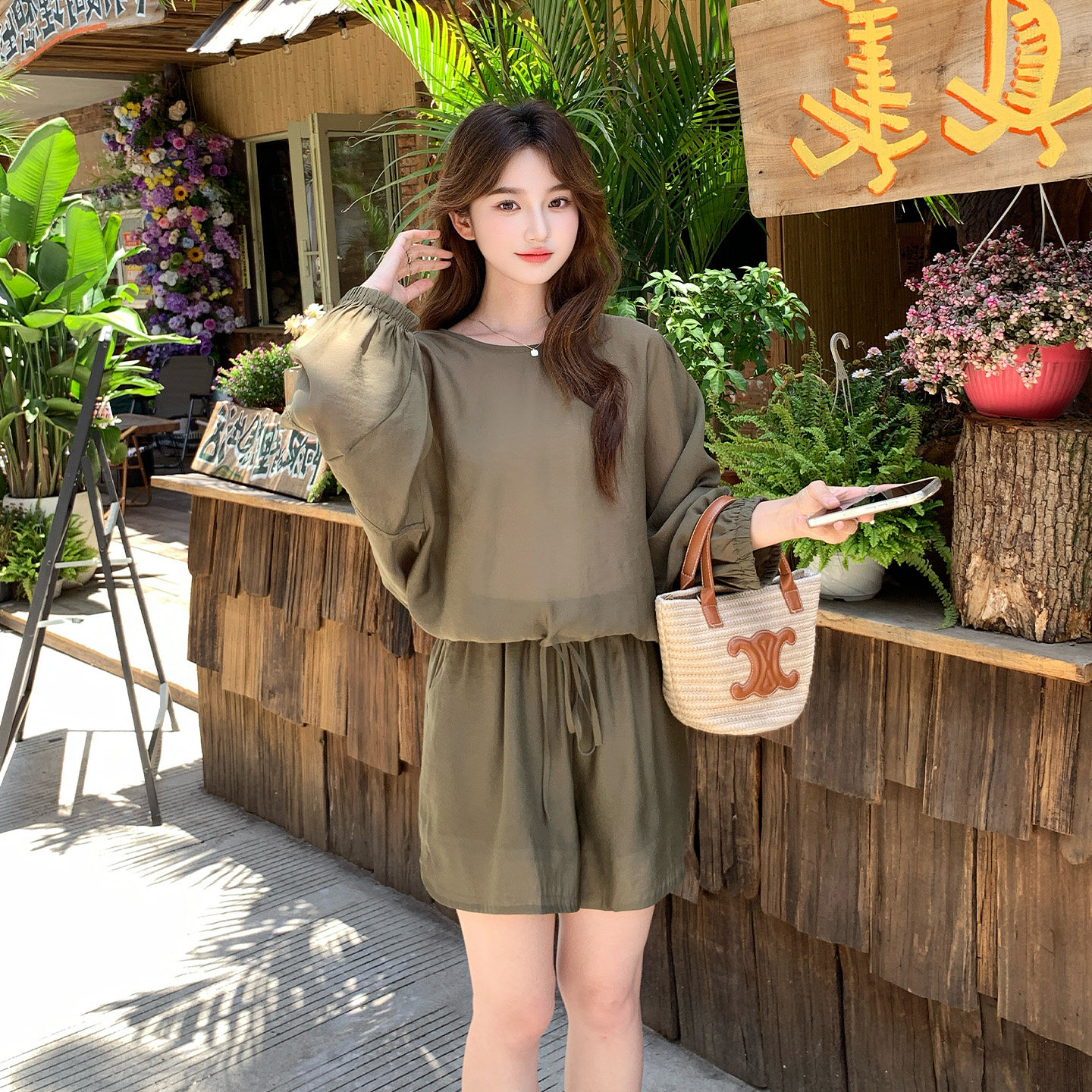 军绿色防晒套装女夏季宽松两件套