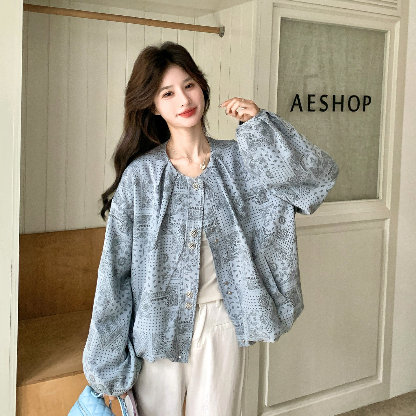 早春韩系别致设计感印花外套女小个子穿搭2026新款时尚高级感上衣