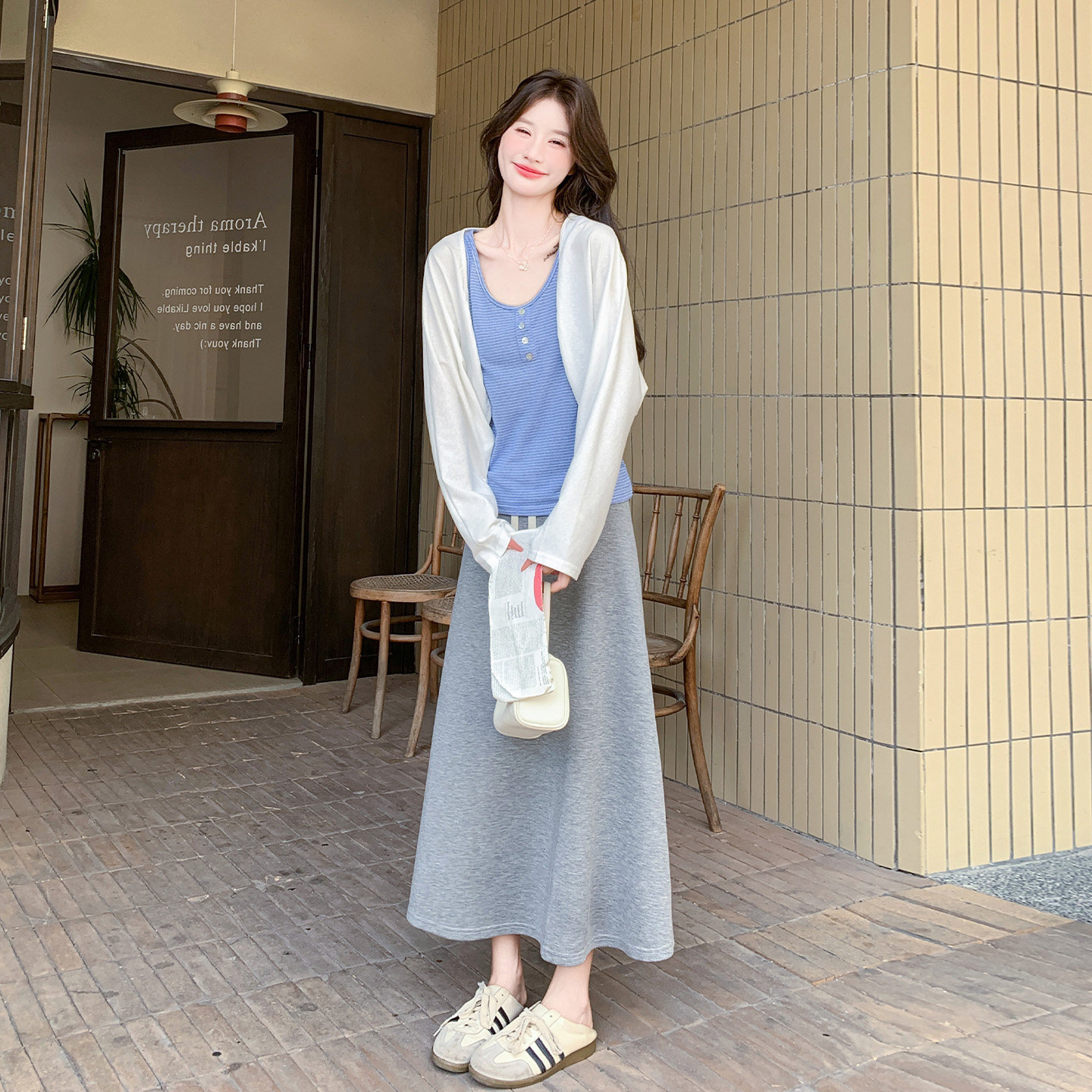 背心半身裙三件套女秋气质套装
