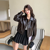 棕色高级感轻熟风小个子PU皮衣外套女2026春新款 时髦洋气炸街夹克