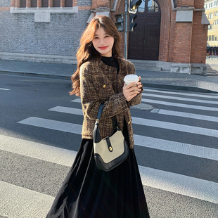 法式高级感名媛气质连衣裙套装女2026春季小香风短外套长裙两件套