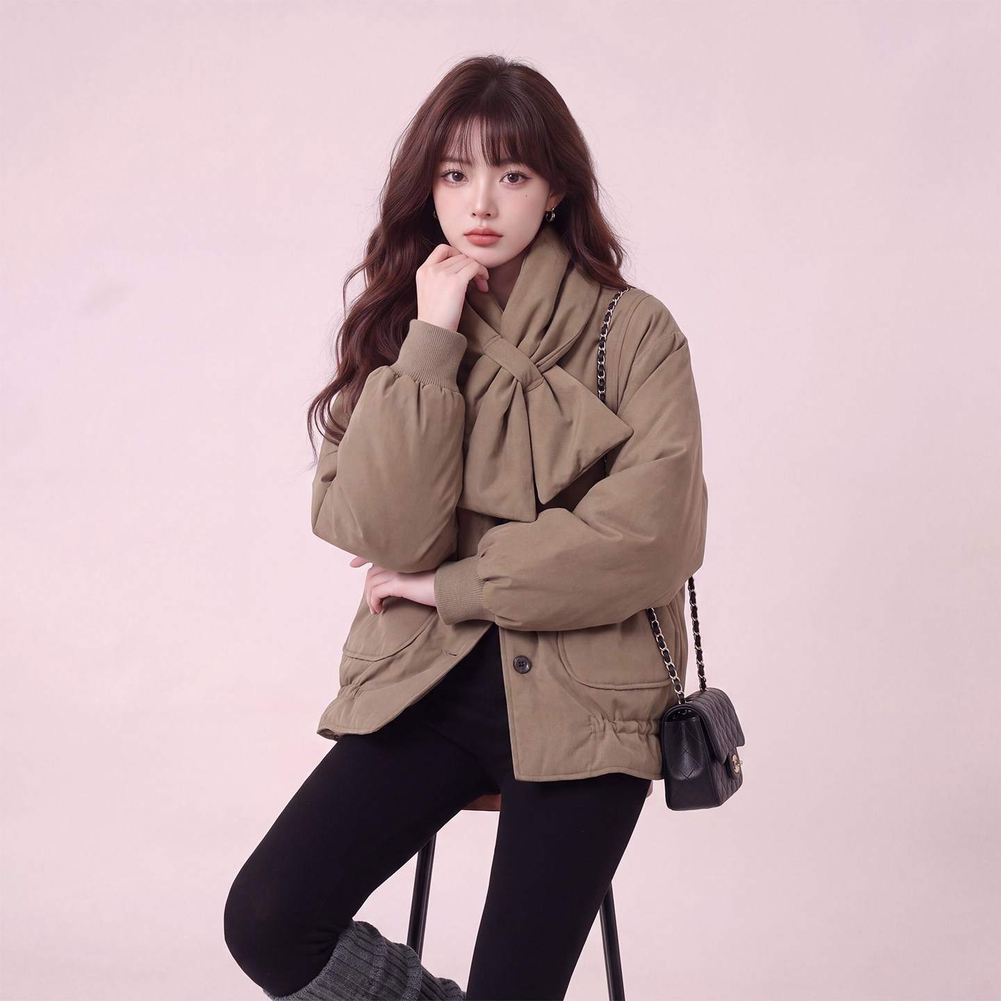 复古围巾领90白鸭绒加厚女羽绒服