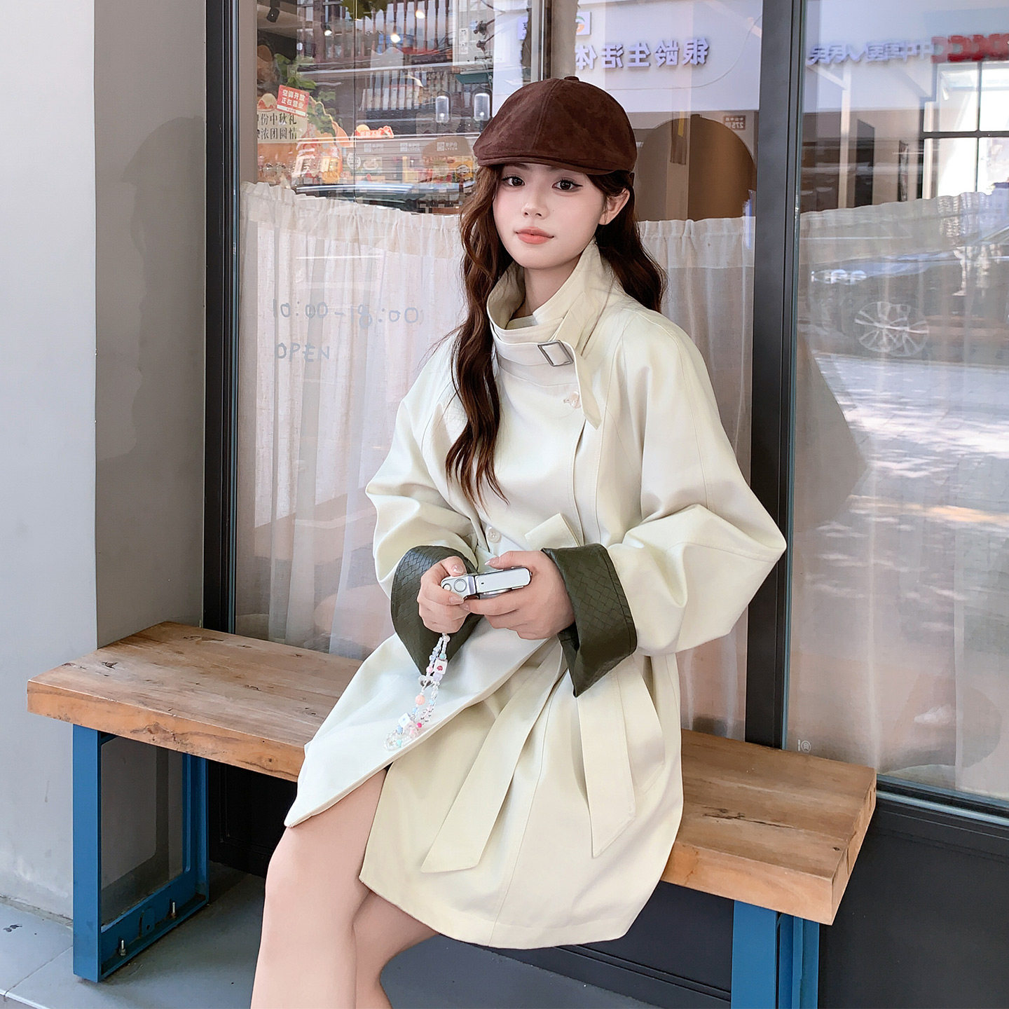 韩版休闲洋气极简风翻领外套女2026新款小个子百搭通勤风收腰风衣