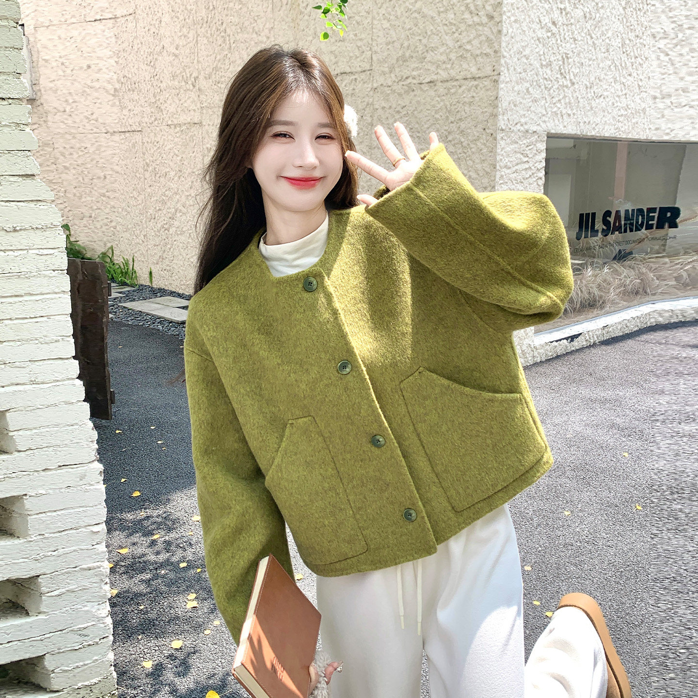 韩系小香风毛呢短外套女小个子