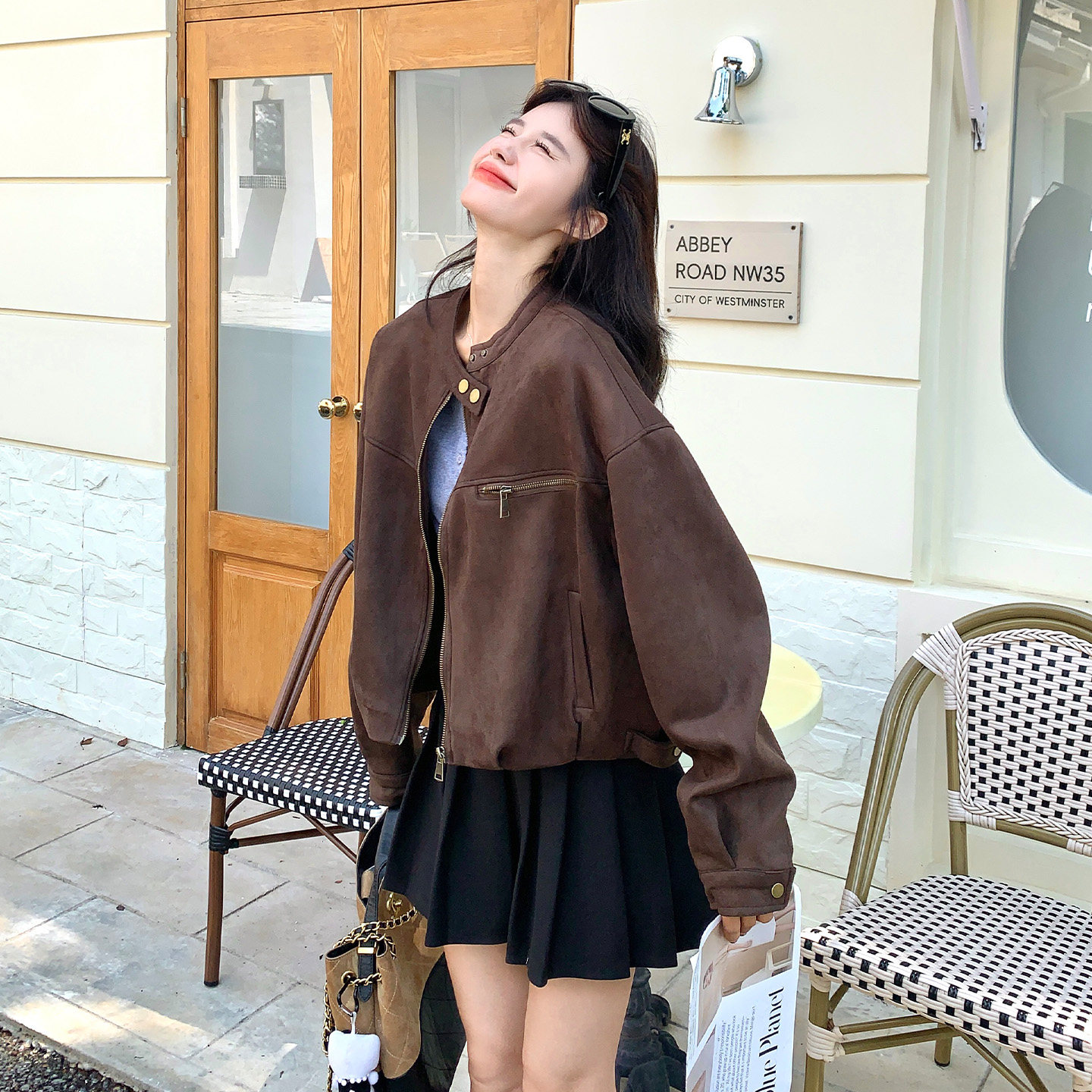 咖色复古小个子工装麂皮绒外套女2026春季新款高级感休闲时尚夹克