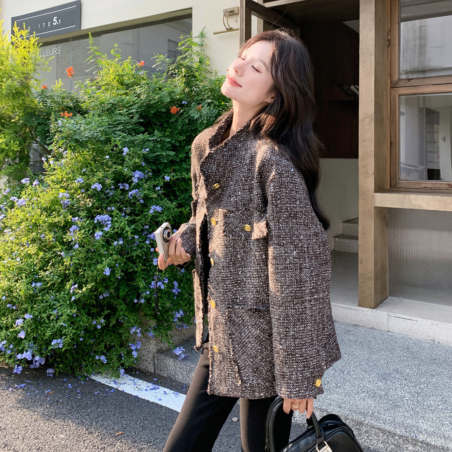 秋冬小香风粗花呢短外套女高级感