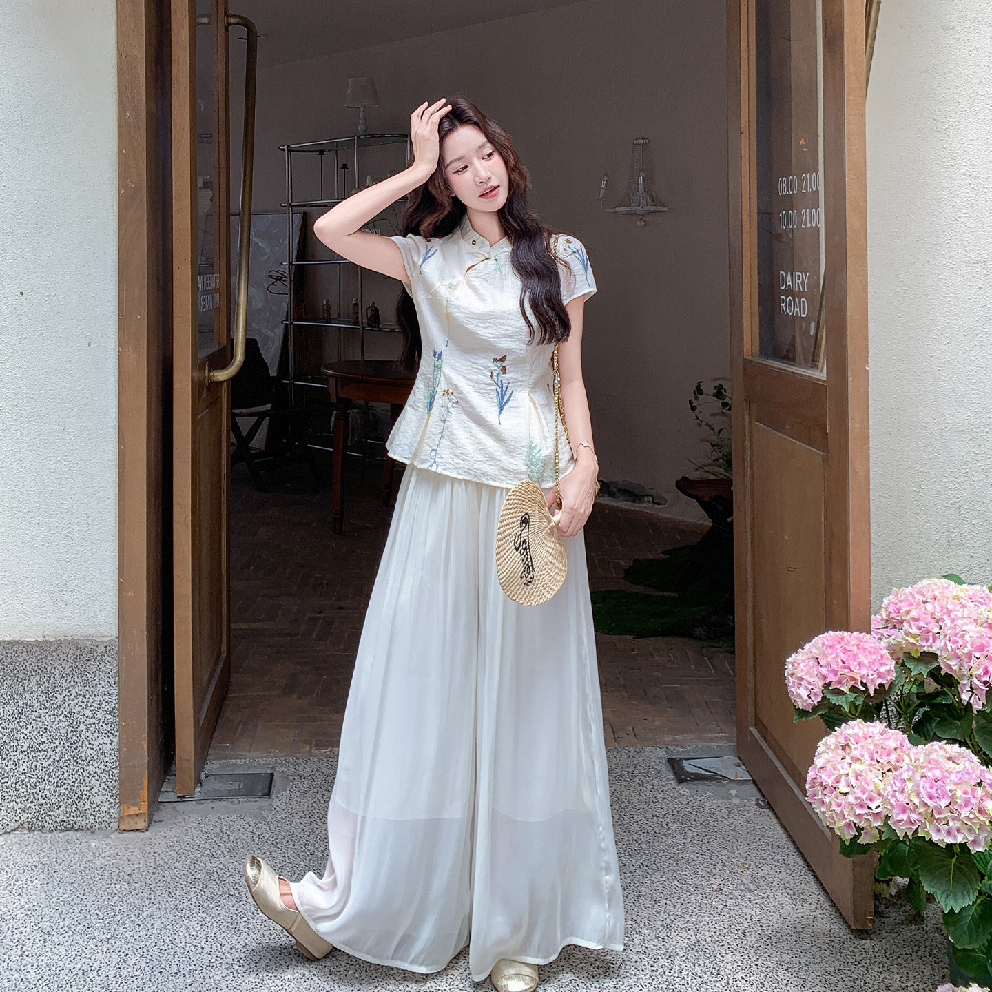 新中式刺绣短袖两件套女夏季