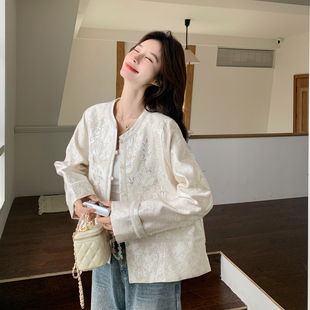 新中式 高端洋气国风圆领上衣 小众轻奢高级感提花外套女2026春新款
