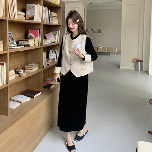 新中式国风刺绣马甲连衣裙套装女2026春新款高级感气质长裙两件套