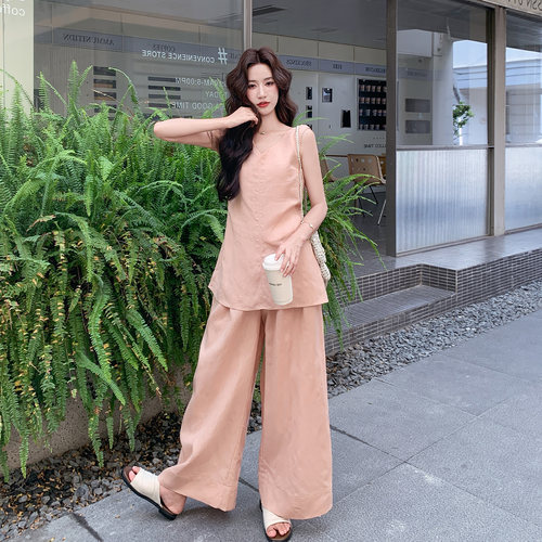 慵懒风V领无袖背心套装女夏