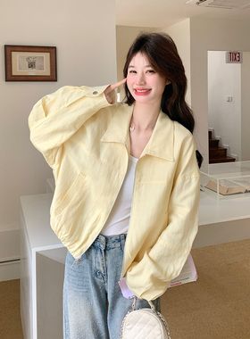 黄色可盐可甜翻领短外套女小个子2026春新款韩版减龄休闲炸街夹克