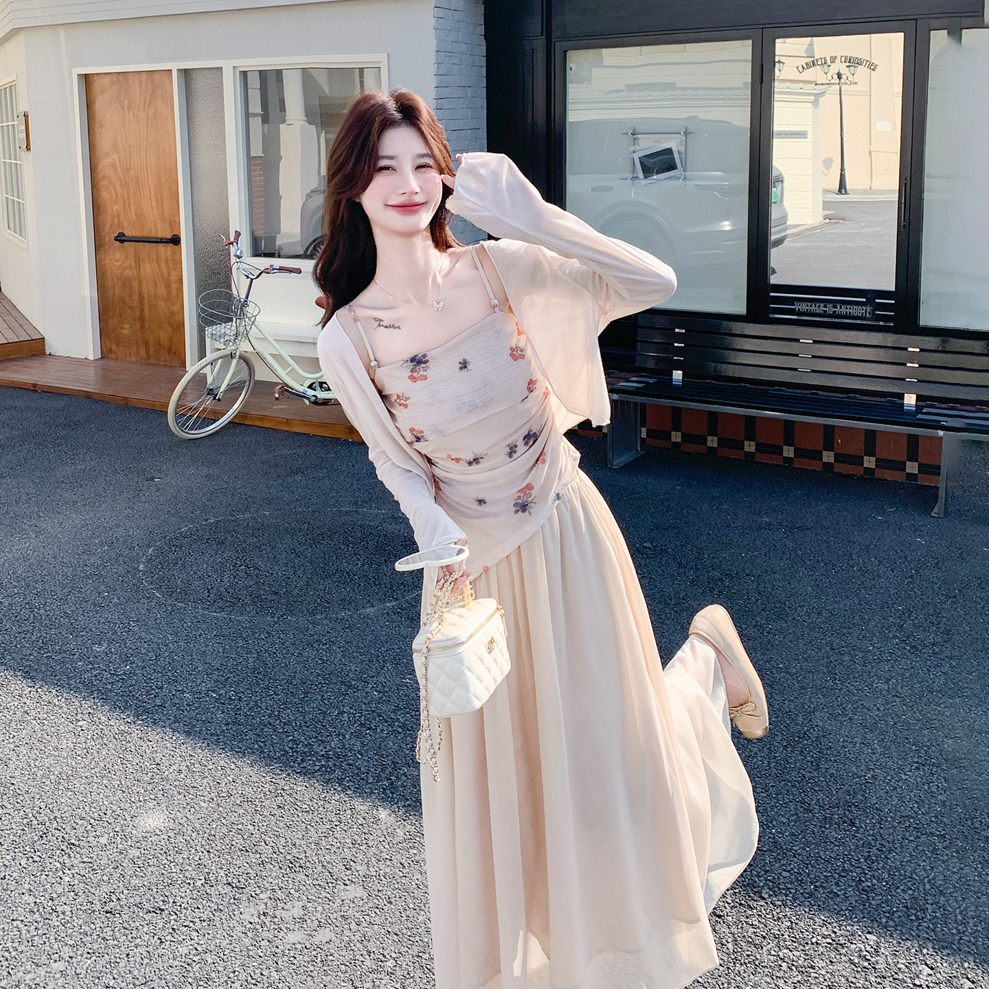 新中式绝美氛围感气质套装2026夏季新款开衫印花吊带半身裙三件套