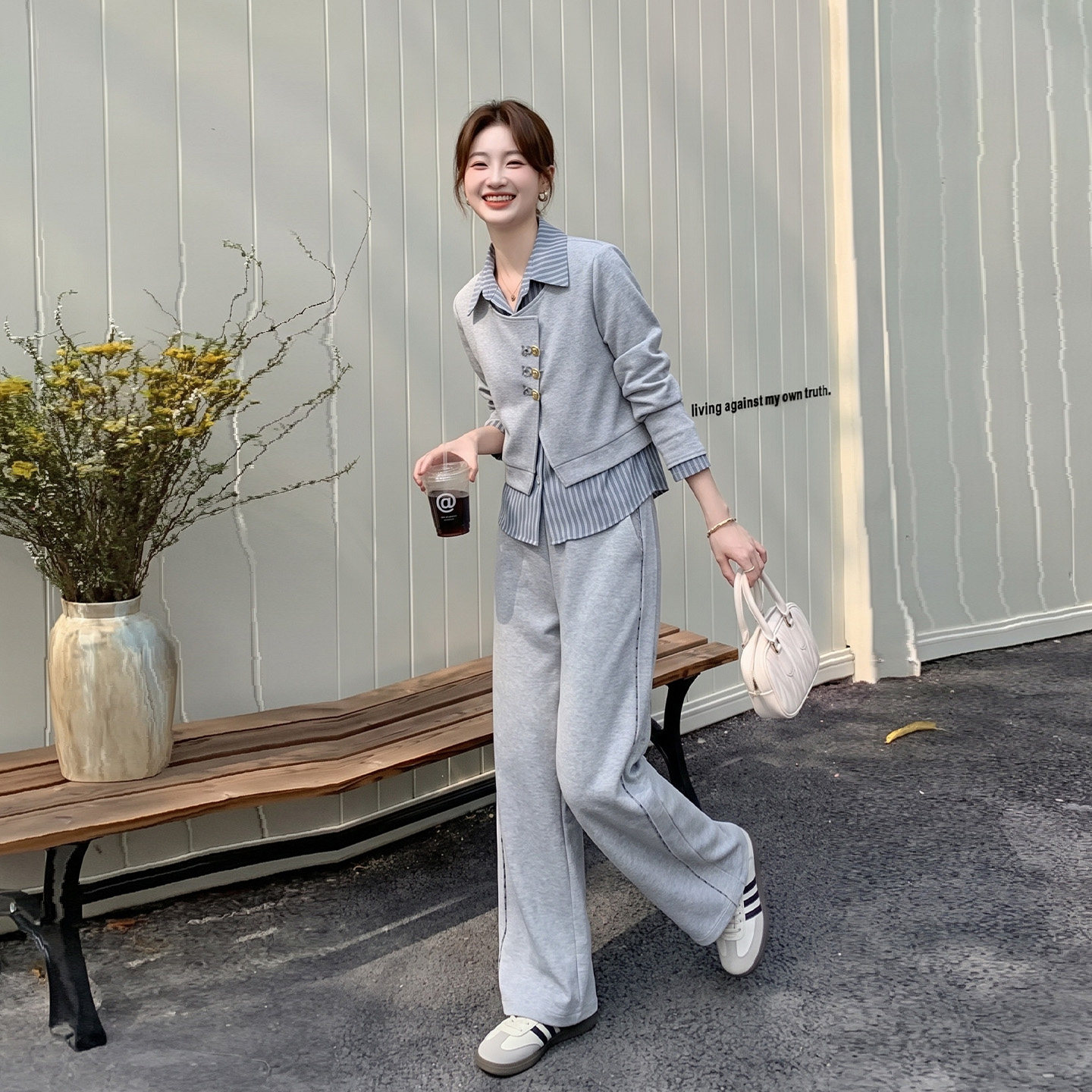 秋季洋气显瘦女阔腿裤套装