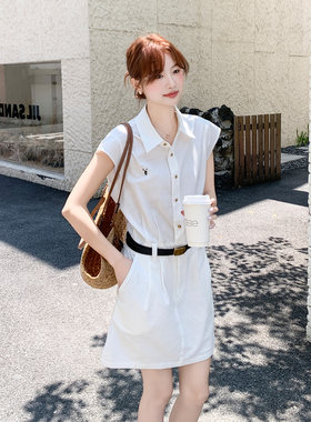 ins风白色衬衫连衣裙女短袖
