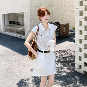 ins风白色衬衫连衣裙女短袖
