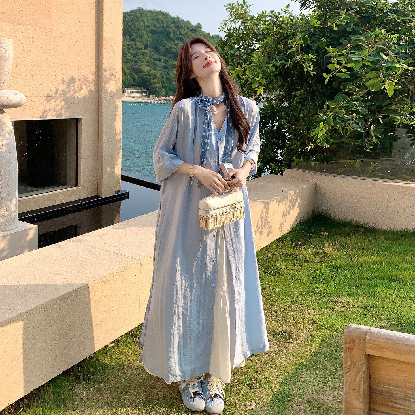 韩式减龄休闲文艺风衬衫连衣裙套装女2026新款高腰半身裙两件套夏