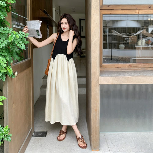 法式复古减龄高级感连衣裙女2026新款夏日轻奢优雅浪漫风拼色长裙
