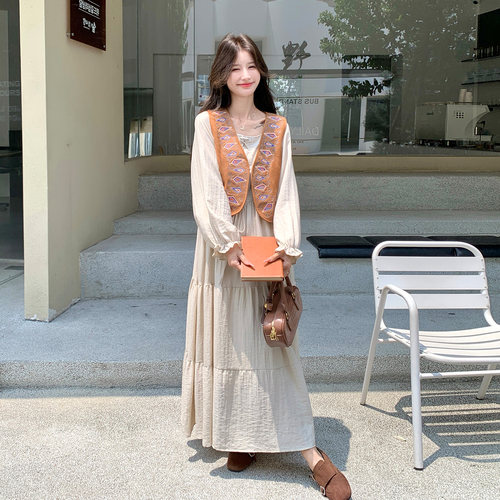波西米亚民族风马甲连衣裙女长裙