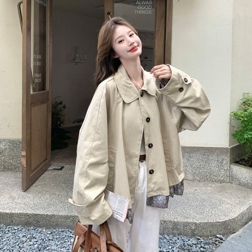 英伦卡其短款立领风衣女秋