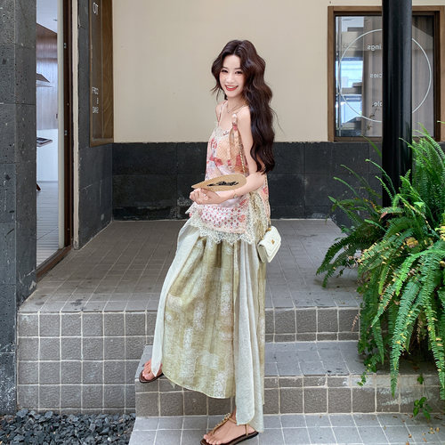 印花吊带上衣半身裙两件套女夏