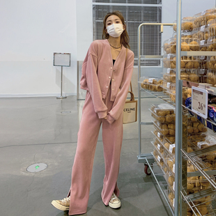 粉色韩系休闲运动套装女2026春季慵懒风洋气减龄卫衣阔腿裤两件套