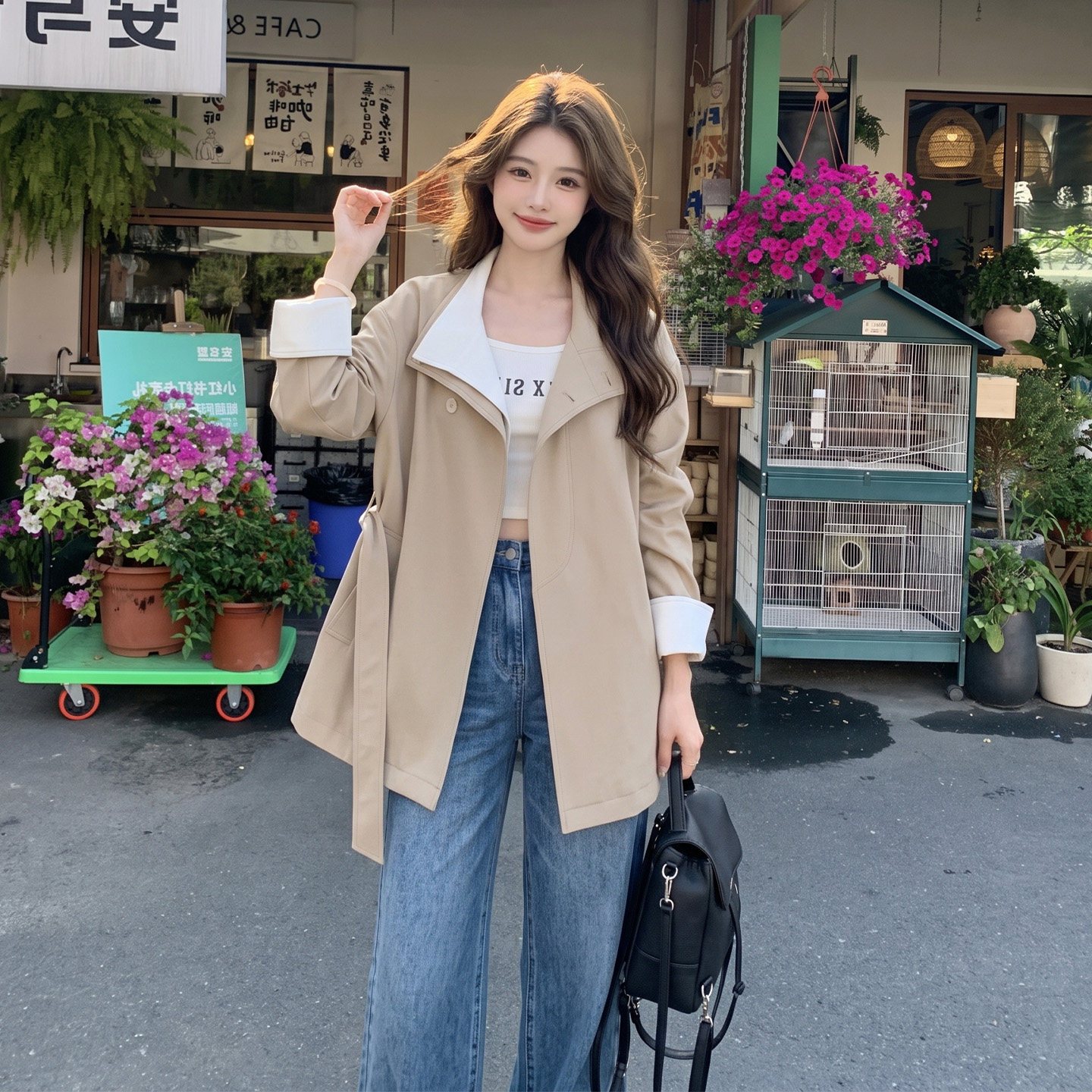 韩系小众风衣女中长款