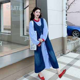 A28/298/318   休闲牛仔格纹两件套连衣裙女A字