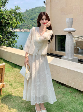 夏季新中式绣花盘扣女装两件套