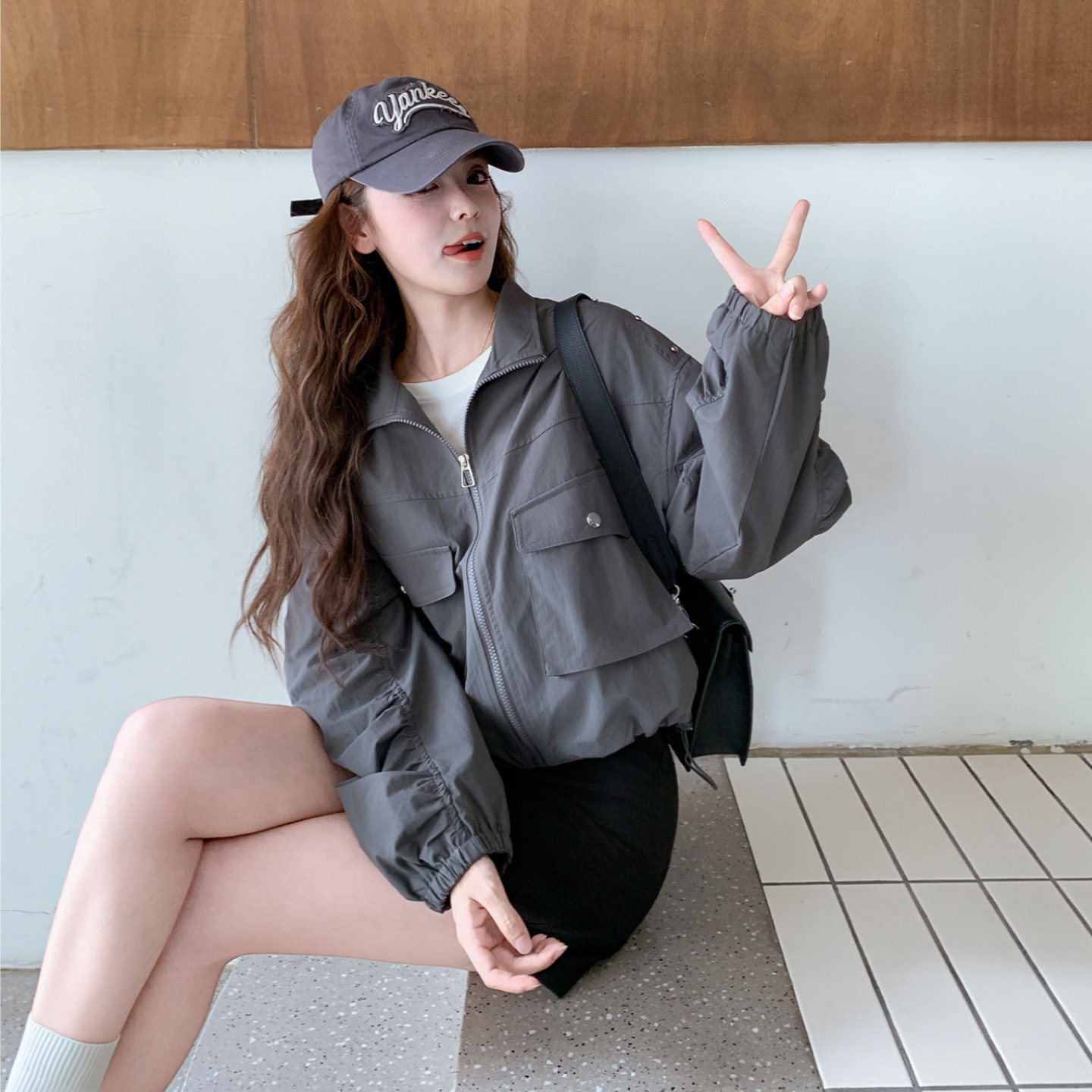 韩系甜酷短款工装夹克女秋季