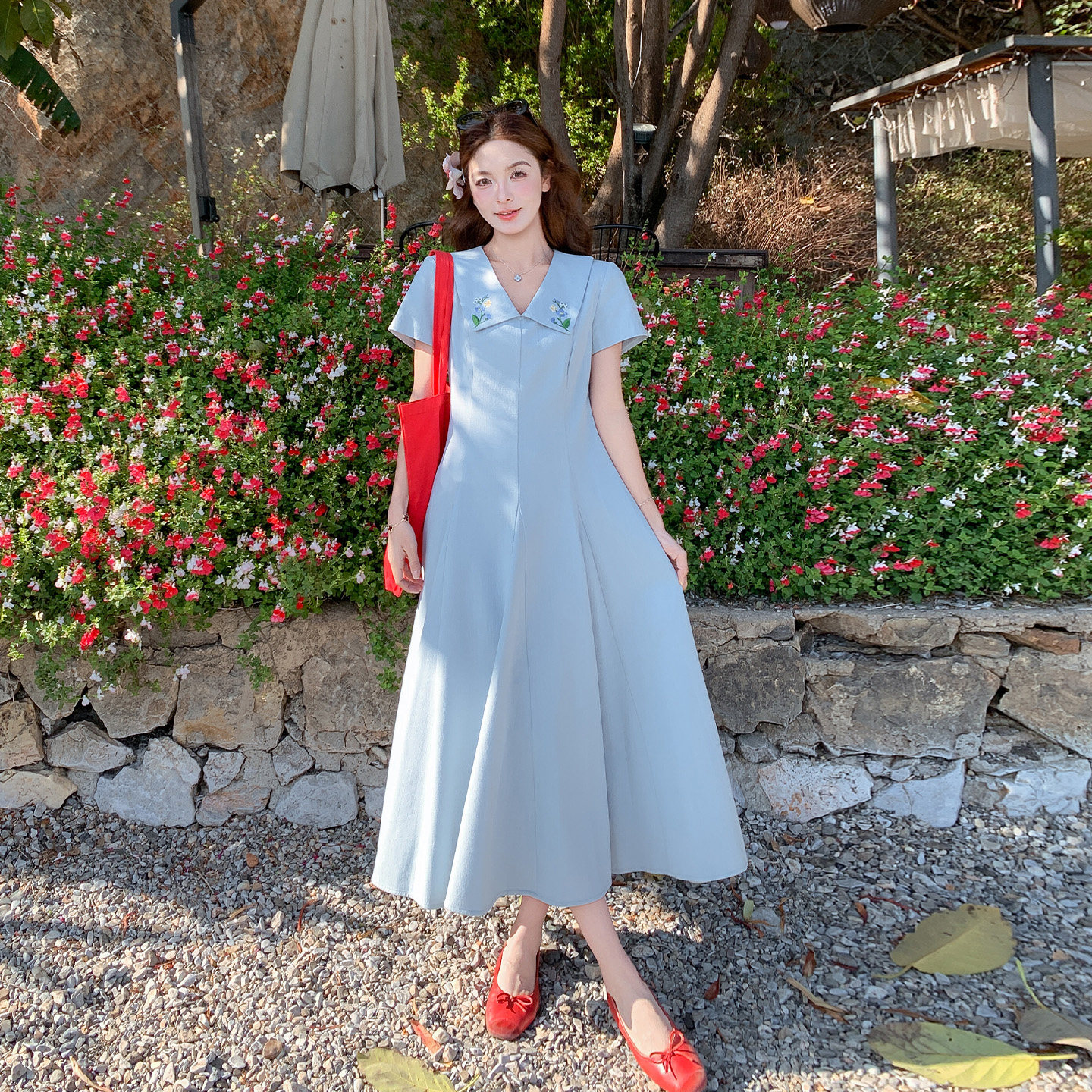 女夏短袖A字裙收腰绝美